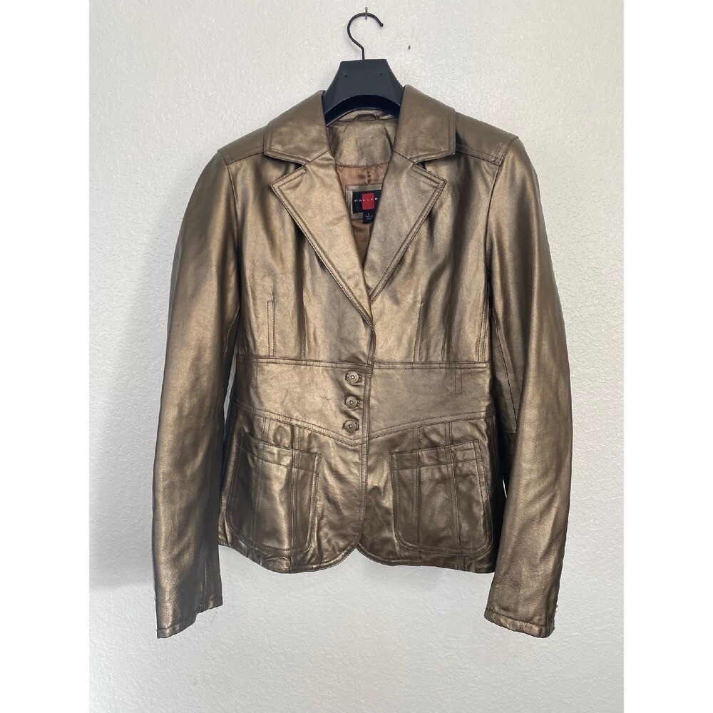 Vintage Gallery Brand Metallic Gold Leather Jacket Size Large